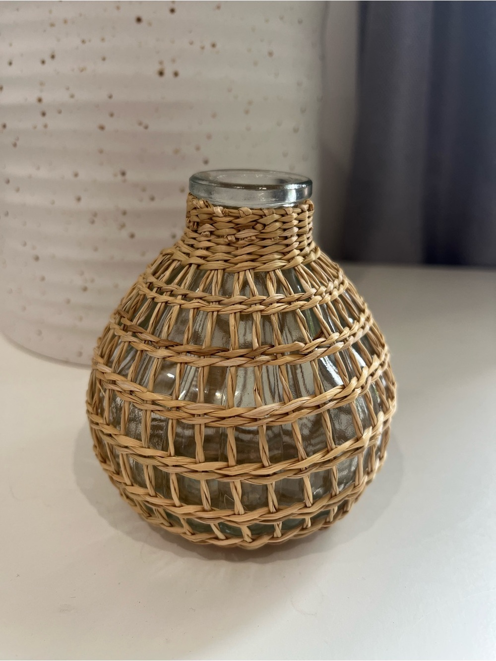 Mini Woven Rattan Glass Bud Vase - Natural